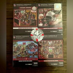 Arizona Cardinals Puzzle 4‎ Pack + 4 Bonus Posters! 100 Piece Each Puzzle NEW